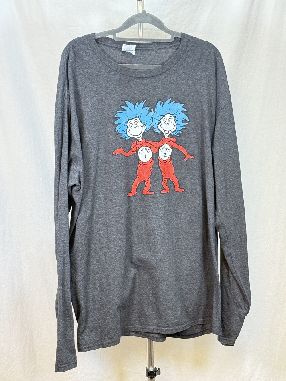 Port & Company Long-Sleeve Tee w/ Blue & Red Dr Seuss Thing 1 & Thing 2 sz 2XL